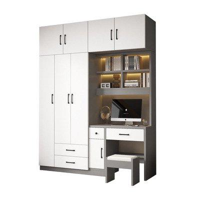 实木衣柜书桌一体家用卧室小户型儿童房电脑桌带书柜组合学习桌子