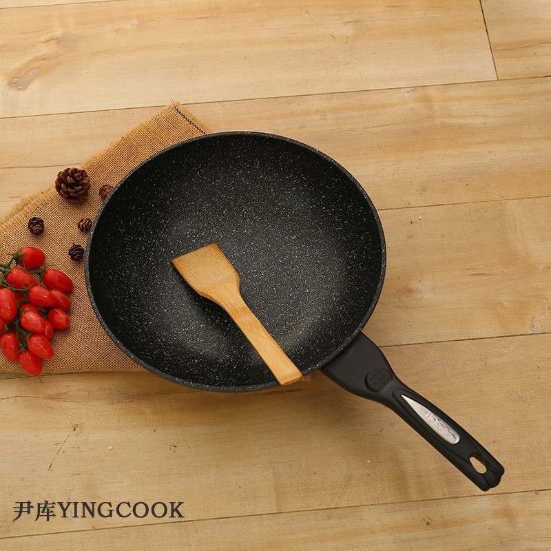 韩式麦饭石不粘锅家用平底油烟批发具少电磁炉通用锅炒菜锅套装