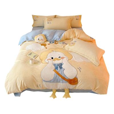 床单四件套牛奶绒卡通刺绣