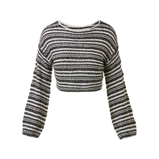 【宣璐同款】朗姿集团LIME莱茵慵懒风针织衫一字领落肩喇叭袖毛衫