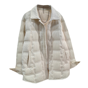 超好看的衬衫领轻薄羽绒服女秋冬新款多巴胺风格纹白鸭绒保暖外套