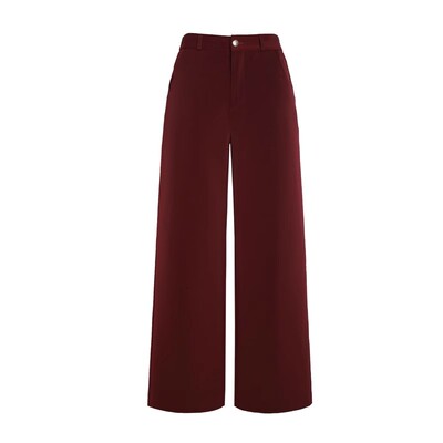 松紧腰宽松垂顺免烫直筒裤