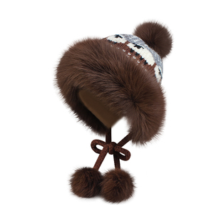 费尔岛可爱小羊提花毛绒帽子女冬季加厚保暖防寒护耳显脸小雷锋帽