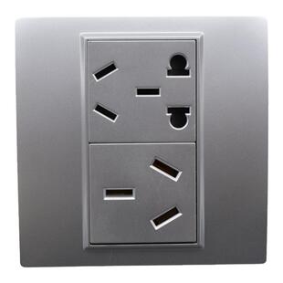 银色86型三眼插座热水器空调16A+10A二三孔洗衣机6孔电源开关面板