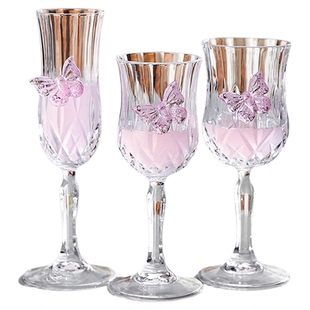 蝴蝶结高脚红酒杯高级感套装香槟杯子女士高颜值微醺创意鸡尾酒杯