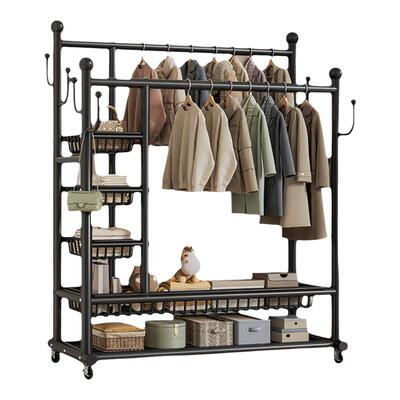 挂衣架落地卧室家用房间室内双杆晾晒衣服架子可移动多功能衣帽架