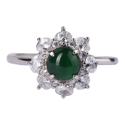 七彩云南银镶天然翡翠戒指