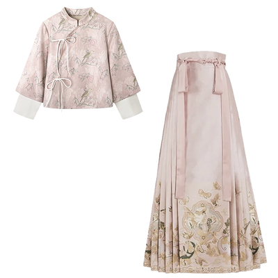 秋冬明制汉服茶服粉色马面裙套装