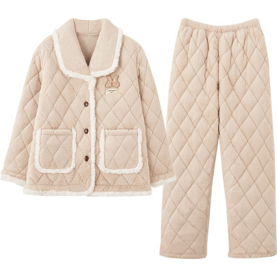 睡衣女冬款加厚三层夹棉可爱小兔