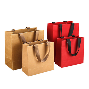 手提袋牛皮纸茶叶手拎包装礼袋复古加厚特大号茶叶袋红色纸袋铆钉