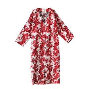 原创 早春小众新款抽象画国风宽松棉提花开衫女文艺复古风衣外套