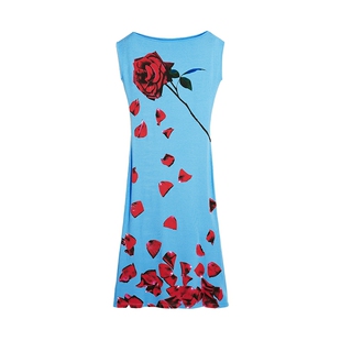 Desigual【Tyler设计师联名】玫瑰印花蓝色弹力修身连衣裙