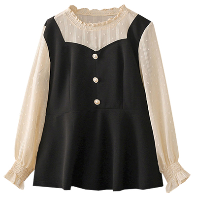 春秋大码200斤假两件拼接衬衫