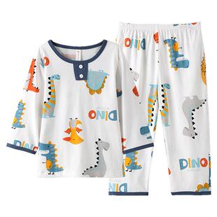 芬腾男童睡衣纯棉八分袖春夏季套装儿童中大童宝宝卡通可爱家居服