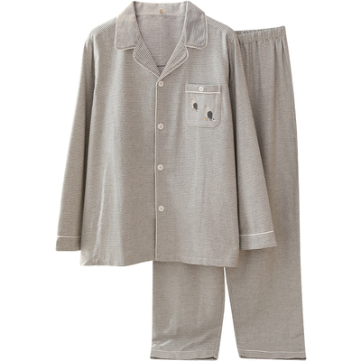 日系简约纯棉睡衣女款秋冬全棉磨毛千鸟格情侣长袖家居服套装加厚