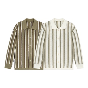 BODYDREAM仿羊绒撞色条纹开衫毛衣男慵懒风宽松休闲通勤老钱外套