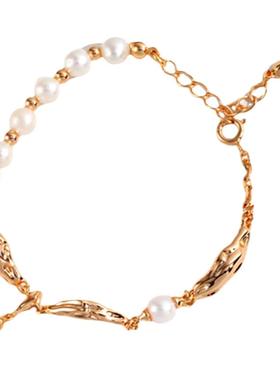 高级感时尚天然珍珠项链女锁骨链轻奢小众设计手链复古银镀金耳环