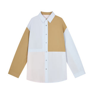 速写男装翻领长袖男士衬衫拼接撞色前卫时尚设计简约休闲上衣衬衣