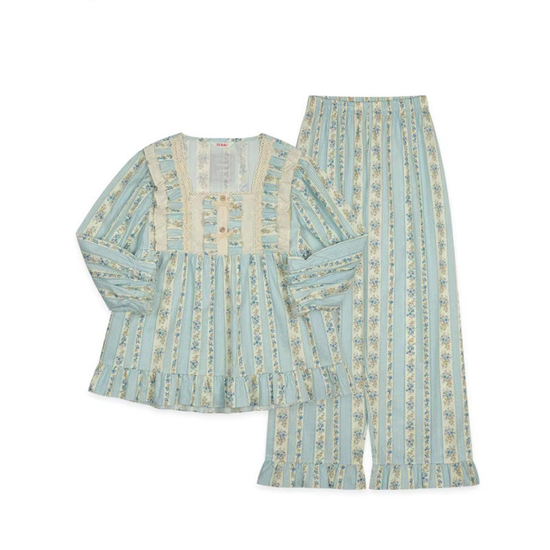 Ullala甜美方领蕾丝家居服套装薄