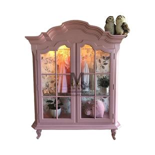 法式实木雕花小红书衣柜公主lo娘衣橱卧室双门粉色收纳展示柜定制