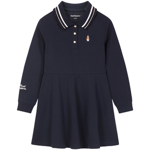 暇步士童装女童连衣裙春秋新款中大童学院风甜美长袖裙儿童POLO裙
