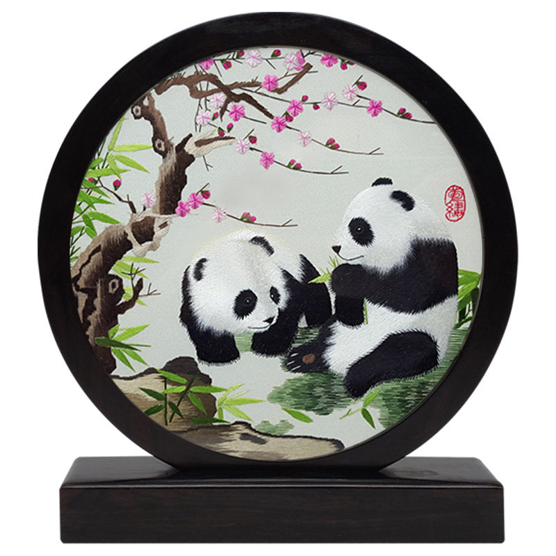 大熊猫旅游纪念品包邮插屏蜀绣