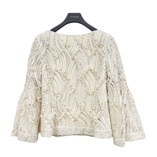 sdeer圣迪奥春秋装女装复古圆领立体花朵喇叭袖衬衫S233Z0578