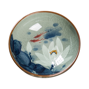 景德镇老陶泥手绘白荷花主人杯青花釉下彩柴窑茶杯女品茗杯全手工