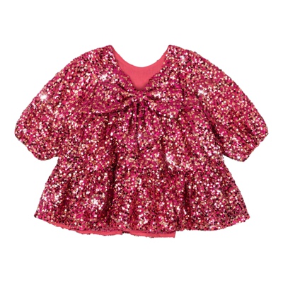 现货女童亮片连衣裙ks樱桃珠片开衫外套大蝴蝶结时尚公主裙礼服裙