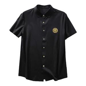 高弹丝滑免烫抗皱短袖男士衬衫轻奢免打理刺绣商务帅气夏季衬衣潮