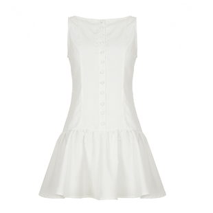 WEEKEEP 简约基础纯色圆领排扣无袖衬衫连衣裙休闲收腰A摆短裙