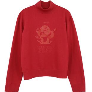 YOUWEI有尾春季烟管领加绒卫衣龙印花运动套头衫Y1724101