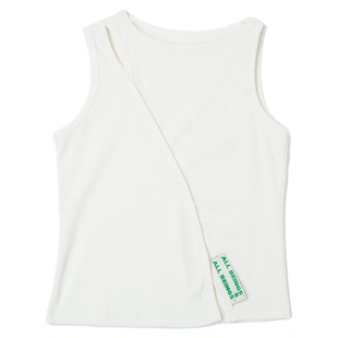 ALL BEINGS25SS设计师新款不对称解构白色螺纹纯棉内搭吊带背心