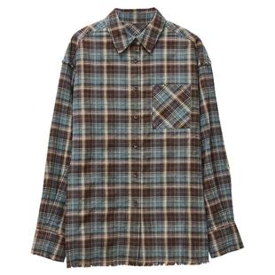 MOORING泊格子长袖衬衫外套女开衫衬衣新款复古格纹上衣