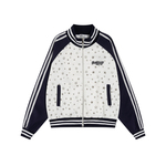 Amoeba美式复古条纹撞色插肩袖星星印花宽松学院风立领夹克外套女