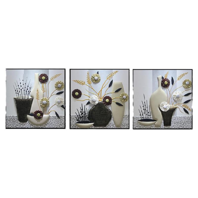 5d极简风钻石画手工diy客厅三联画艺术花瓶点贴钻十字绣立体花卉