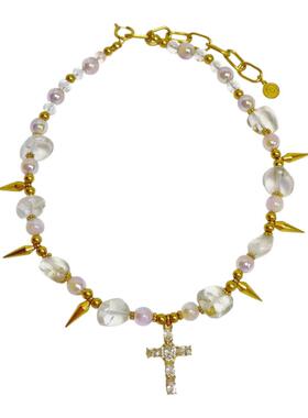 原创设计水晶钛钢十字架项链小众