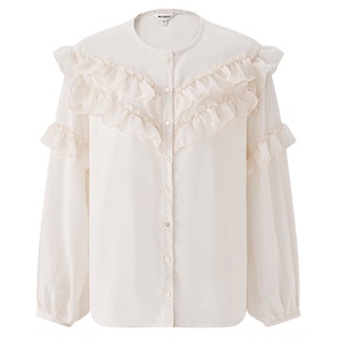 MOUSSY秋季新品文艺风优雅荷叶边长袖衬衫女028IAZ30-1013
