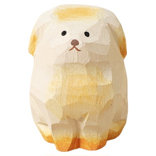 木雕金毛犬牧羊犬小狗摆件卡通可爱治愈系桌面摆件送朋友生日礼物