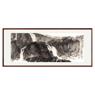 傅抱石《游九龙渊诗意图》高清微喷复刻客厅中式山水画挂画装饰画