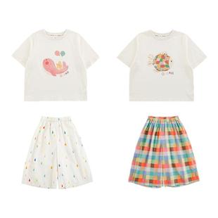幼悠女童夏季套装儿童元气可爱罗纹圆领清凉短袖九分宽松阔腿裤潮