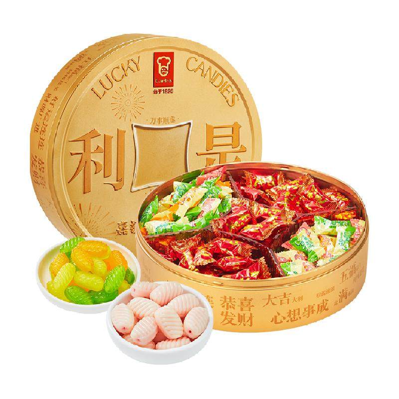 嘉顿利是什锦糖休闲零食水果糖果礼盒年货礼盒大铜钱礼盒