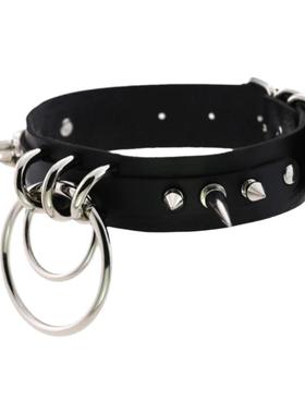 暗黑超长哥特铆钉颈带皮质