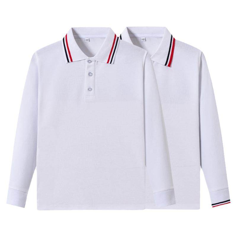 中小学生长袖Polo衫校服套装男女童英伦学院红白条纯色春秋校服