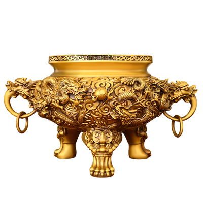 纯黄铜香炉摆件九龙香炉客厅寺庙