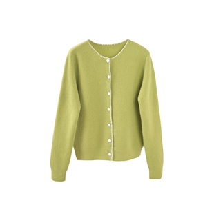 秒新单 明媚色调 奢品出口山羊绒小管绒纱手工钩边圆领双元宝开衫