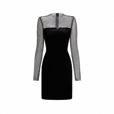 CHICHY法式轻熟黑色收腰拼接短裙