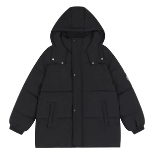 大码胖mm学院风黑色中长款连帽羽绒棉服外套女冬百搭短款棉衣棉袄