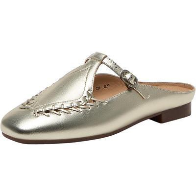 Bata包头凉拖鞋女2025夏季商场新款羊皮英伦软底穆勒拖鞋AVL63BH5