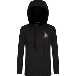 【非遗剪纸】柒牌清仓毛衣男2022秋冬含羊毛生肖猴黑色连帽针织衫